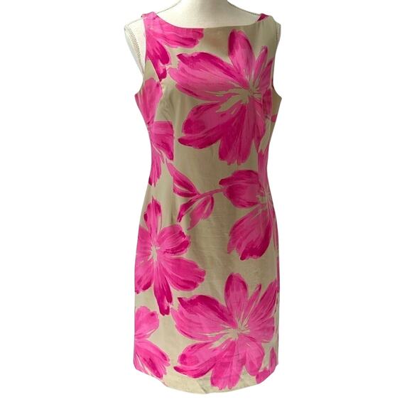 JONES NEW YORK Size 8 Tan Pink Floral Dress - Picture 1 of 15